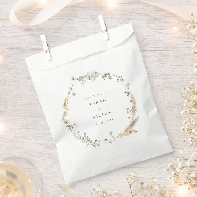 Sachets En Papier Boho Sec Palm Pampas Grass Floral Wreath Mariage (Coupé)