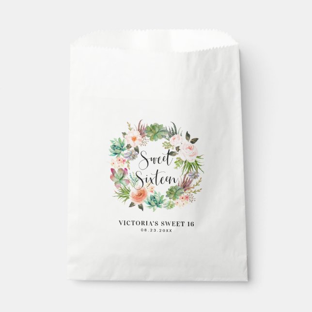 Sachets En Papier Boho succulent Sweet sixteen de couronne de fleurs (Devant)