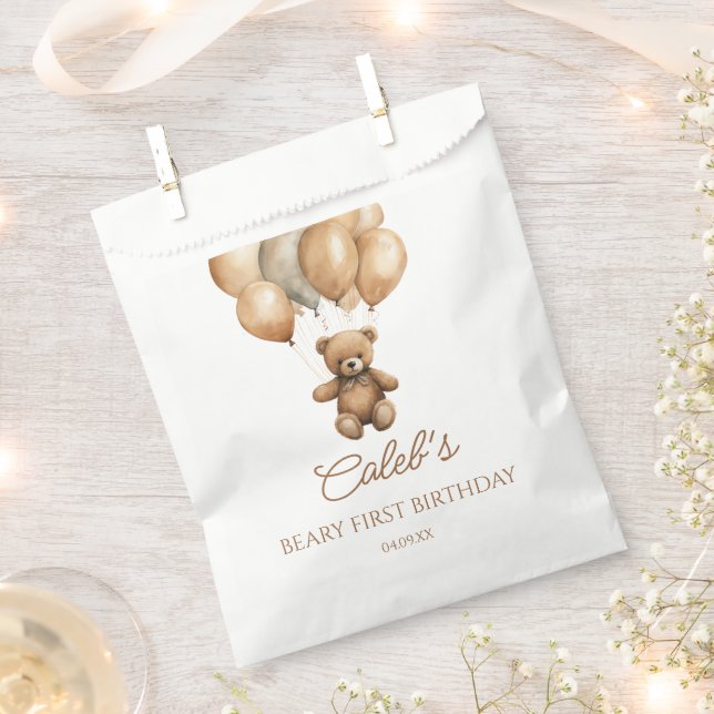 Sachets En Papier Boho Teddy Bear Beary Première fête d'anniversaire (Coupé)