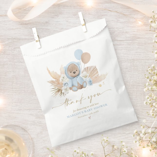 Sachets En Papier Boho Teddy Bear bleu Bearly Wait Baby shower Cadea (Coupé)