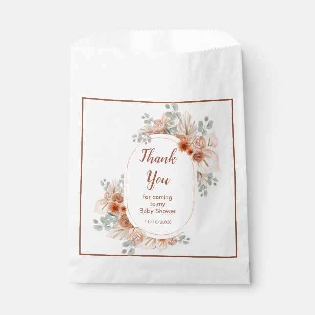 Sachets En Papier Boho Terracotta Pampas Baby shower en herbe (Devant)