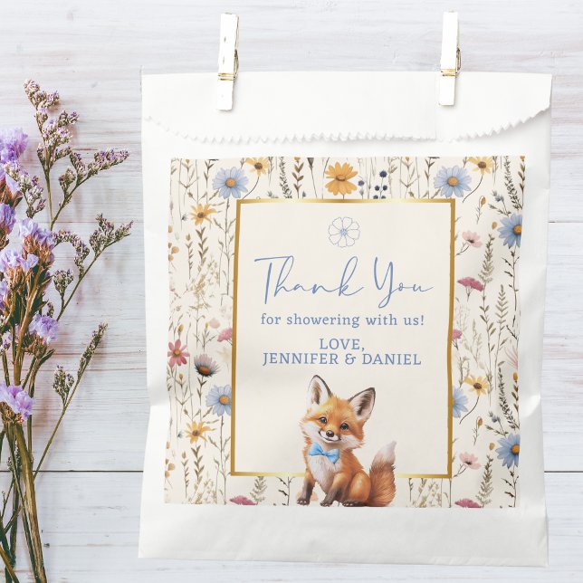 Sachets En Papier Boho Woodland Fox Dusty Baby shower bleu (Créateur téléchargé)