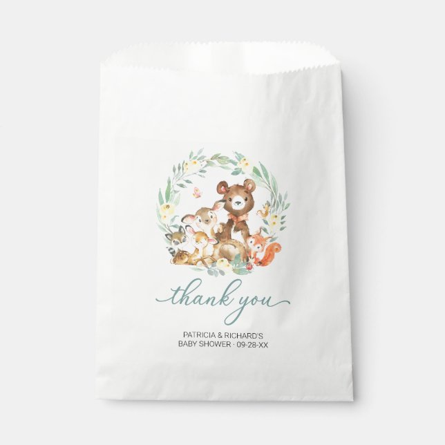 Sachets En Papier Bois Animaux Végétation Baby shower Merci (Devant)