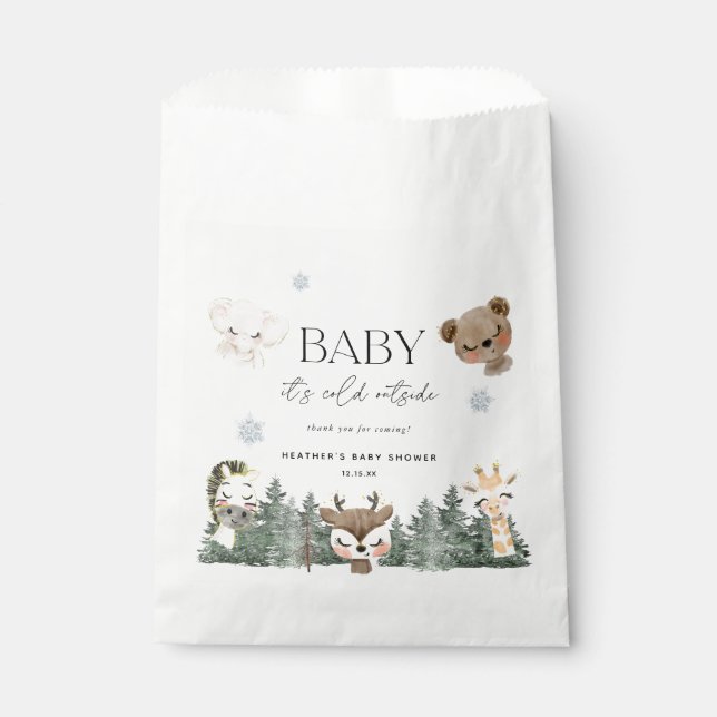 Sachets En Papier Bois bébé Il fait froid dehors du Baby shower (Devant)