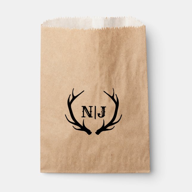 Sachets En Papier Bois de cerf rustique monogrammé Faveur personnali (Devant)