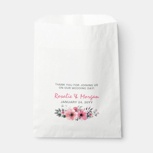 Sachets En Papier Bois rustique Rose Mariage campagnard Merci  (Devant)
