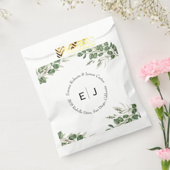 Sachets En Papier Boîtes de Faveurs de Monogramme Chic avec Verdure (Scellé)