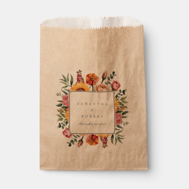 Sachets En Papier Bold Fall Floral Bordure Automne Mariage (Devant)