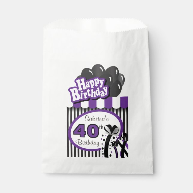 Sachets En Papier Bonne fête d'anniversaire | Pourpre (Devant)