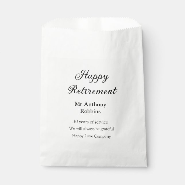 Sachets En Papier Bonne retraite ajouter le nom années de service à  (Devant)