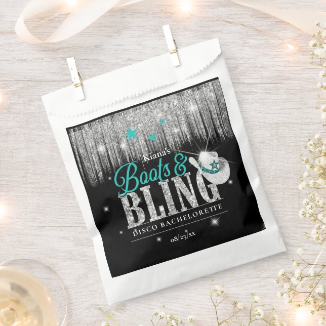 Sachets En Papier Boots 'n Bling Disco Bachelorette Teal ID925 (Coupé)