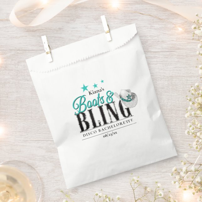 Sachets En Papier Boots 'n Bling Disco Bachelorette Teal ID925 (Coupé)