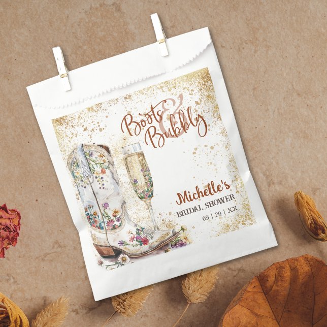 Sachets En Papier Bottes et bulles du Merci des pays occidentaux (boots and bubbly bridal shower invitation with cowboy boots with flowers and champagne glass)