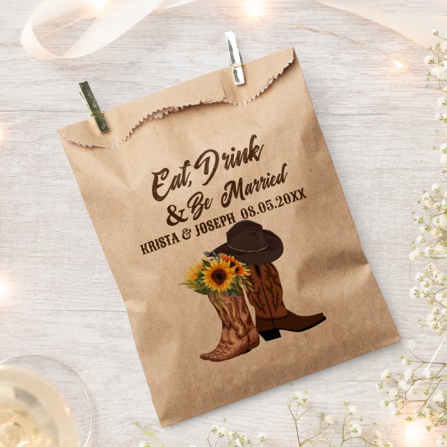 Sachets En Papier Bottes rustiques Cowboy Sunflower Western Mariage (Coupé)