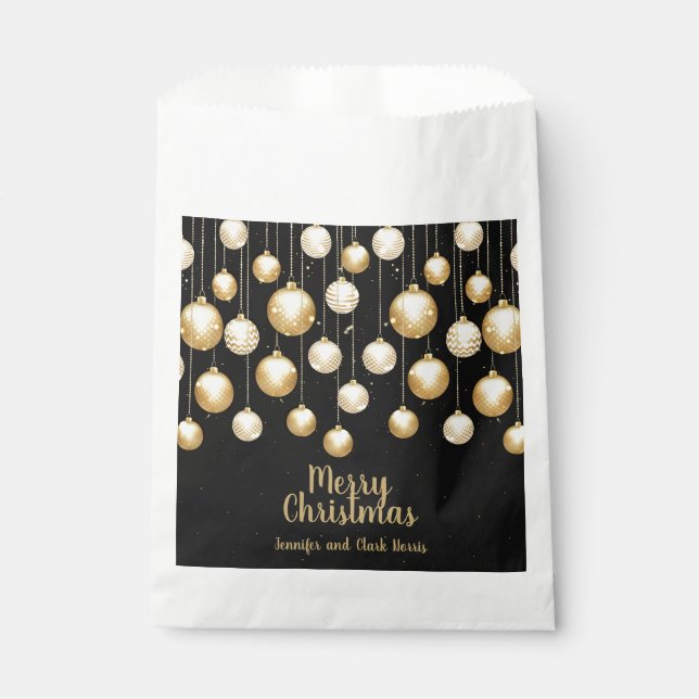 Sachets En Papier Boules de Noël en Or sur Fond Noir (Devant)