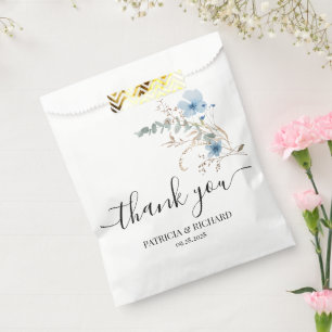 Sachets En Papier bouquet de fleurs aquarelles bleu poussiéreux rust