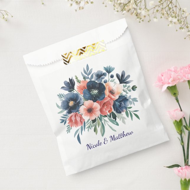 Sachets En Papier Bouquet Mariage bleu et corail (Scellé)