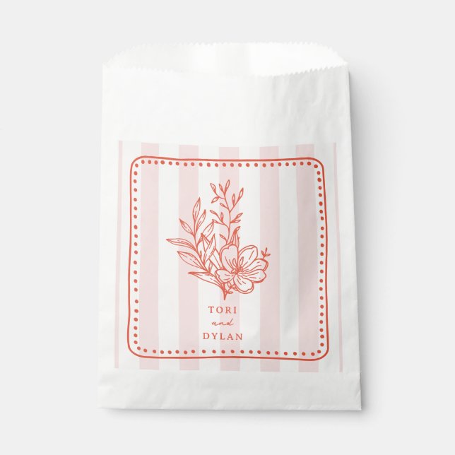 Sachets En Papier Bouquet rose floral Mariage en bande (Devant)