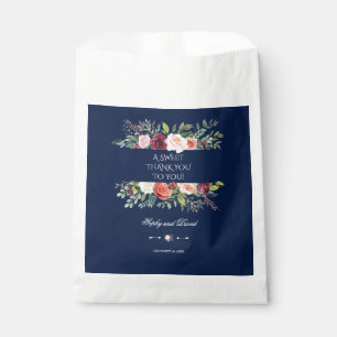 Sachets En Papier Bourgogne Blush Floral Frame MERCI bleu foncé