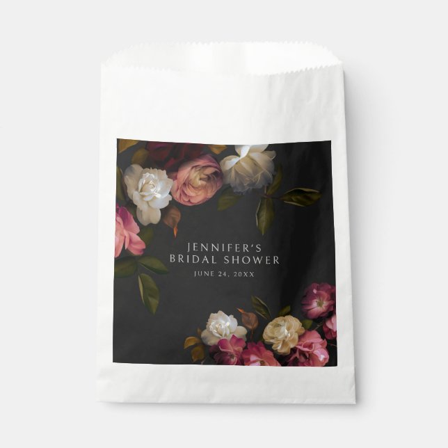 Sachets En Papier Bourgogne foncée et pivoines crème Douche noire (Devant)