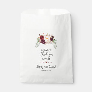 Sachets En Papier Bourgogne Rouge Marsala Floral MERCI écriture manu