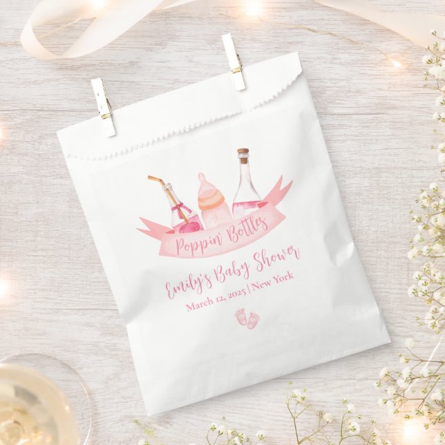 Sachets En Papier Bouteilles de Champagne Pink Poppin Pieds Baby sho (Coupé)