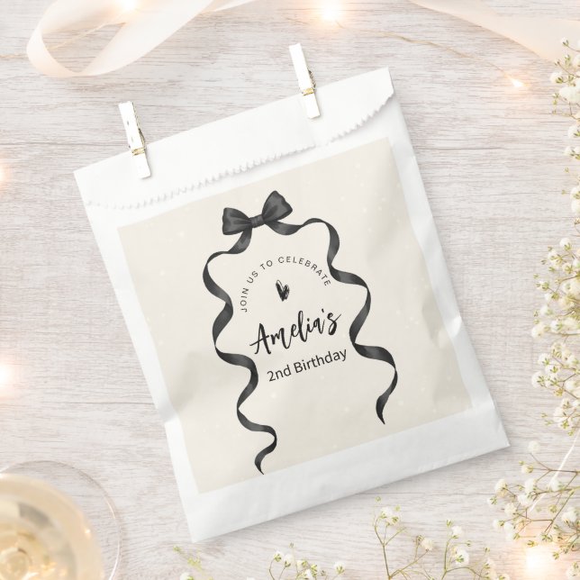 Sachets En Papier Bow Noir Anniversaire Tout Âge  (Coupé)