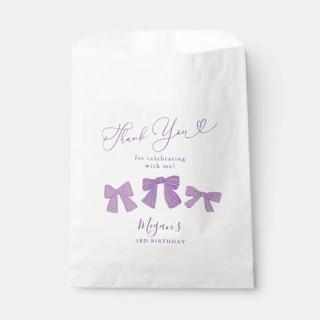 Sachets En Papier Bows mignons violets fête d'anniversaire (Devant)
