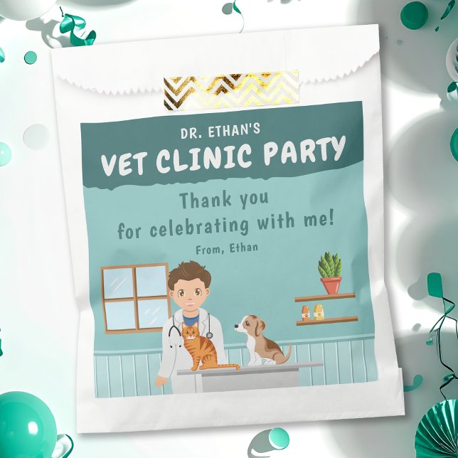 Sachets En Papier Boy Veterinarian Animal Clinic Birthday Thank You (Créateur téléchargé)