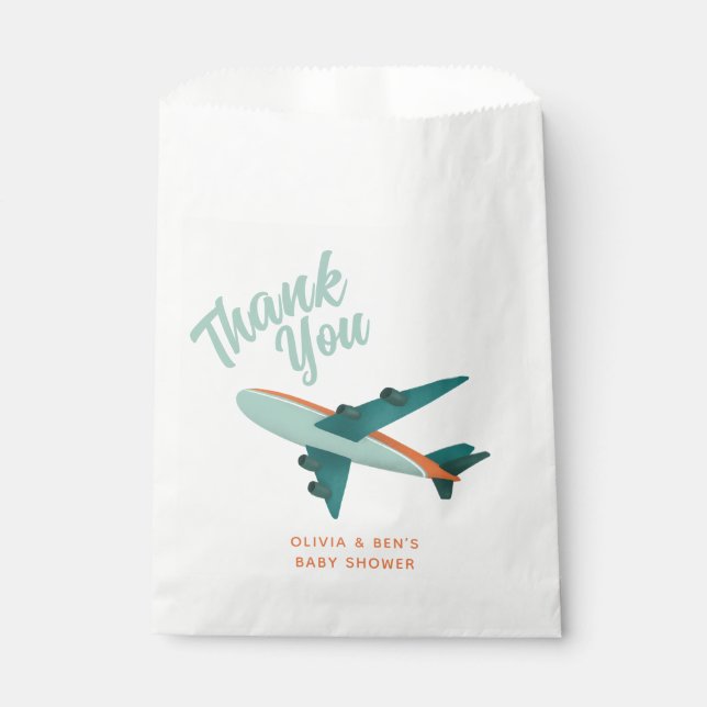 Sachets En Papier Boys Baby shower bleu Baby shower avion (Devant)