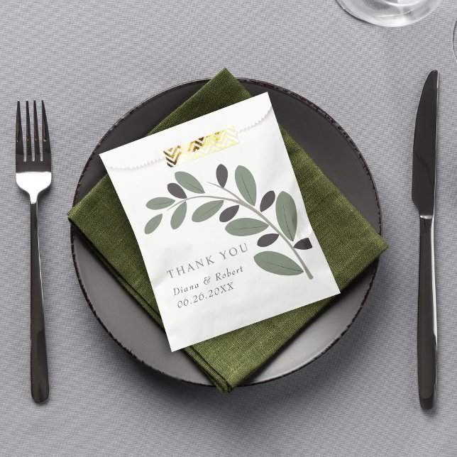 Sachets En Papier Branche d'olive Merci méditerranéen mariage (Créateur téléchargé)