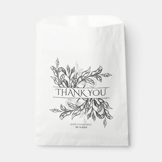Sachets En Papier Branche noire et blanche et Mariage Feuille (Devant)