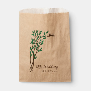 Sachets En Papier Branches rustiques et oiseaux d'amour de verdure M