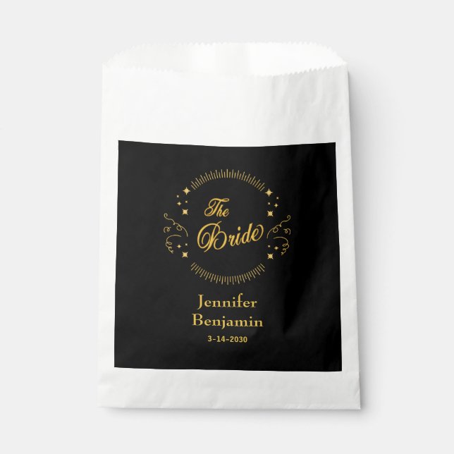 Sachets En Papier Bride Gold Black Mariage élégant classique (Devant)