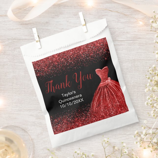 Sachets En Papier Bright Red Dress Faux Glitter Quinceanera (Coupé)