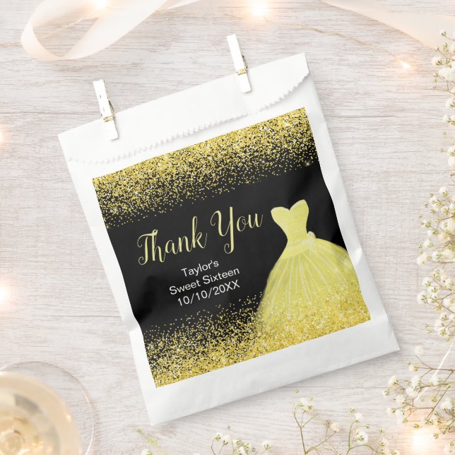 Sachets En Papier Bright Yellow Dress Faux Glitter Sweet 16 Birthday (Coupé)