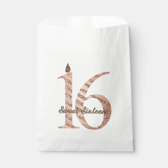 Sachets En Papier Bronze Rose Pois Gold Sweet 16 Anniversaire (Devant)