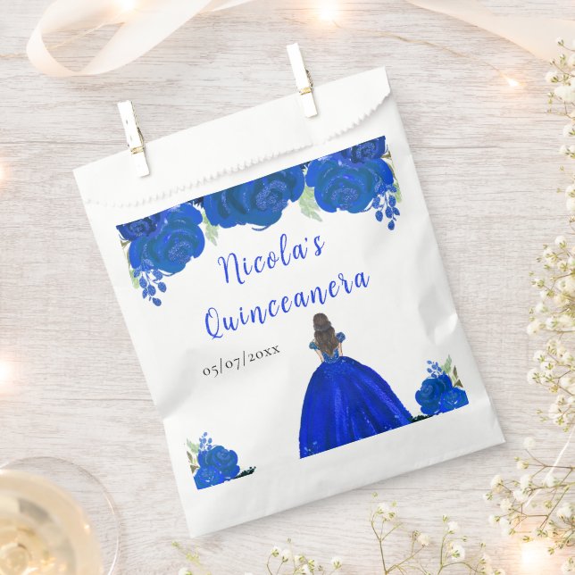 Sachets En Papier Brown Hair Princess Blue Floral Quinceanera (Coupé)