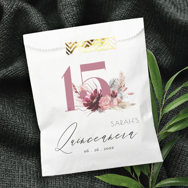 Sachets En Papier Burgundy Blush Floral Pampas Grass Quinceanera (Créateur téléchargé)