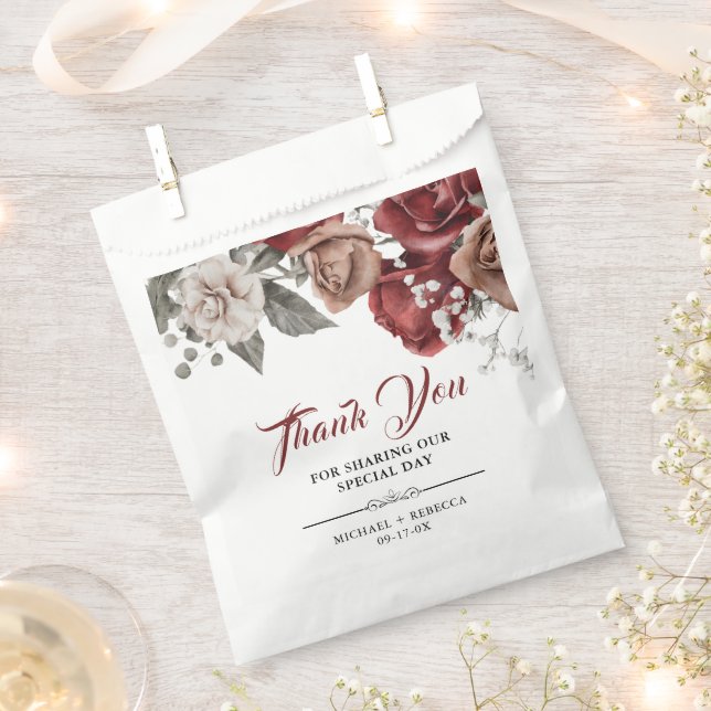 Sachets En Papier Burgundy Red Roses Floral Wedding (Coupé)