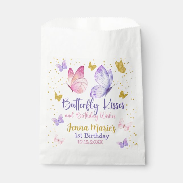 SACHETS EN PAPIER BUTTERFLY KISSES ROSE & PURPLE 1ER ANNIVERSAIRE (Devant)