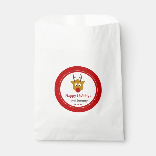 Sachets En Papier Cadeau de Noël à rennes rouges mignon (Devant)