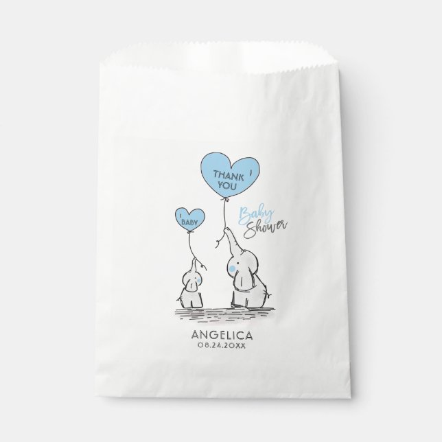 Sachets En Papier Cadeau personnalisé Blue Elephant Baby Shower (Devant)