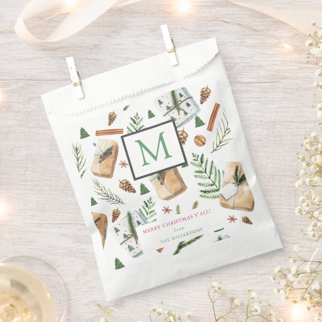 Sachets En Papier Cadeaux de Noël Joyeux Noël Monogramme (Coupé)
