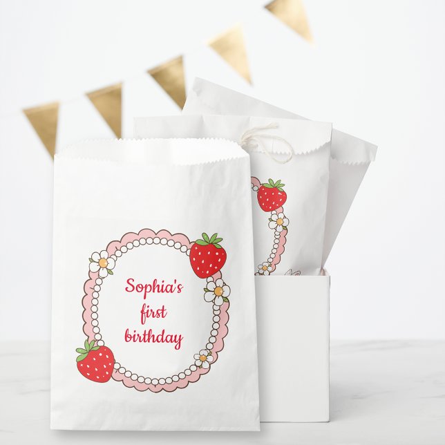 Sachets En Papier Cadre d'anniversaire de fraise mignon (Créateur téléchargé)