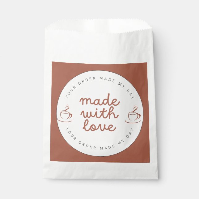 Sachets En Papier Café & Boutique de Gâteaux Fabriqué avec Amour Bru (Devant)