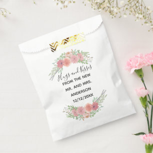 Sachets En Papier Câlins et baisers floraux roses de M. Mme Mariage