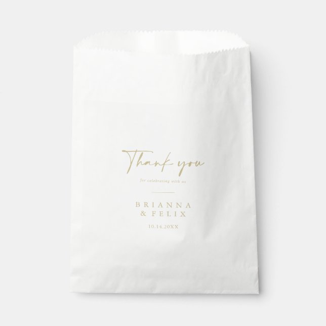 Sachets En Papier Calligraphie moderne Elegant Merci or Mariage (Devant)