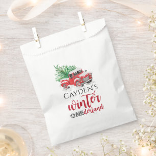Sachets En Papier Camion Rouge Hiver Onederland Premier anniversaire