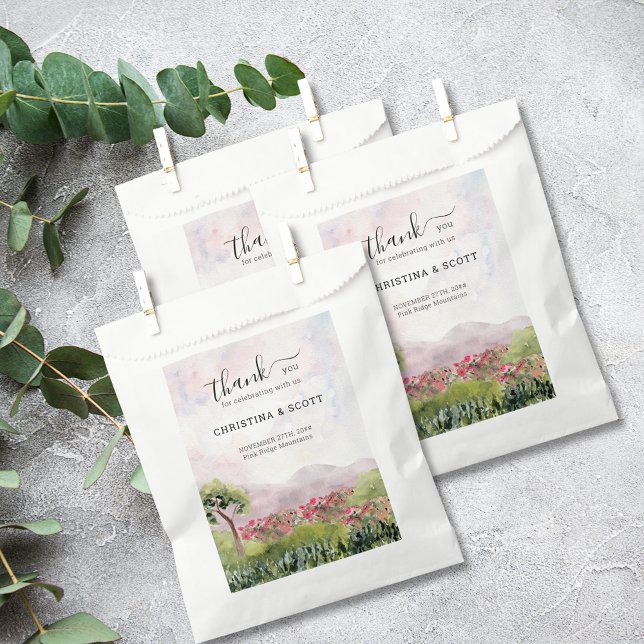 Sachets En Papier Campagne Prairie Aquarelle Rose Poussiéreux Merci (Créateur téléchargé)